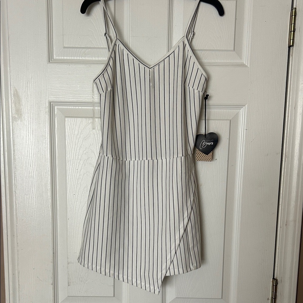 Popular Basics Black and White Striped Romper